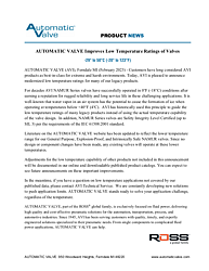 NAMUR Valves New Low Temperature Announcement