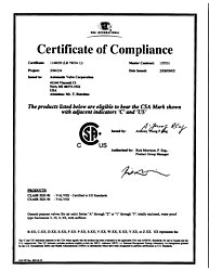 CSA Certificate of Compliance