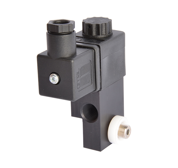 E13AXA - 1/8", BSP, Banjo Mount, 3/2, 1/4" BSP Mains Air Connection, M5 Exhaust